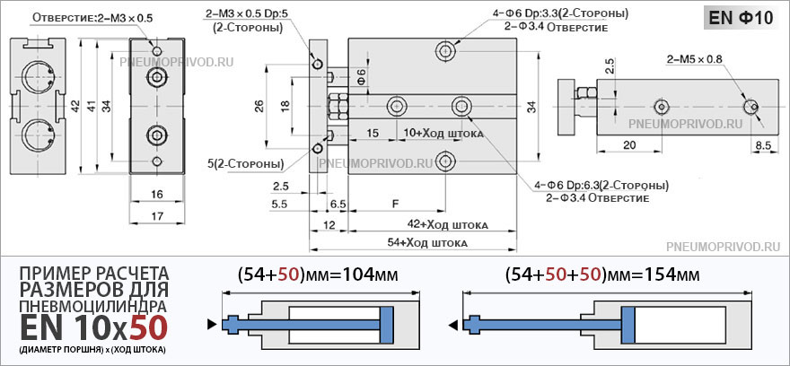 Размеры пневмоцилиндра EN Размеры пневмоцилиндра серии EN