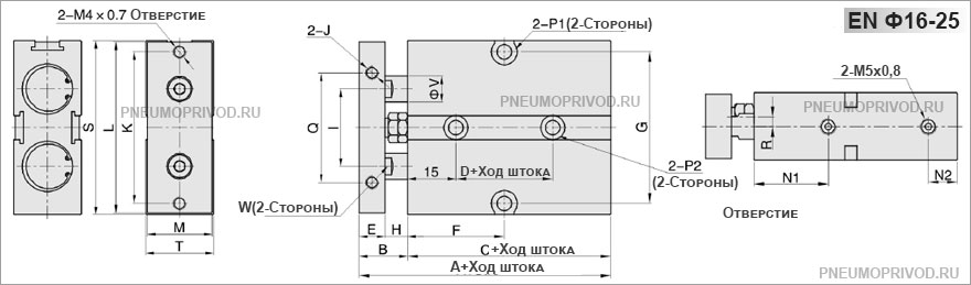 Размеры пневмоцилиндра EN Размеры пневмоцилиндра серии EN